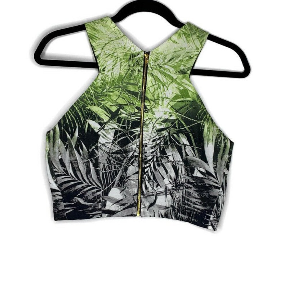 NEW Line & Dot Crop Top Leaves Print Sleeveless - Picture 4 of 6